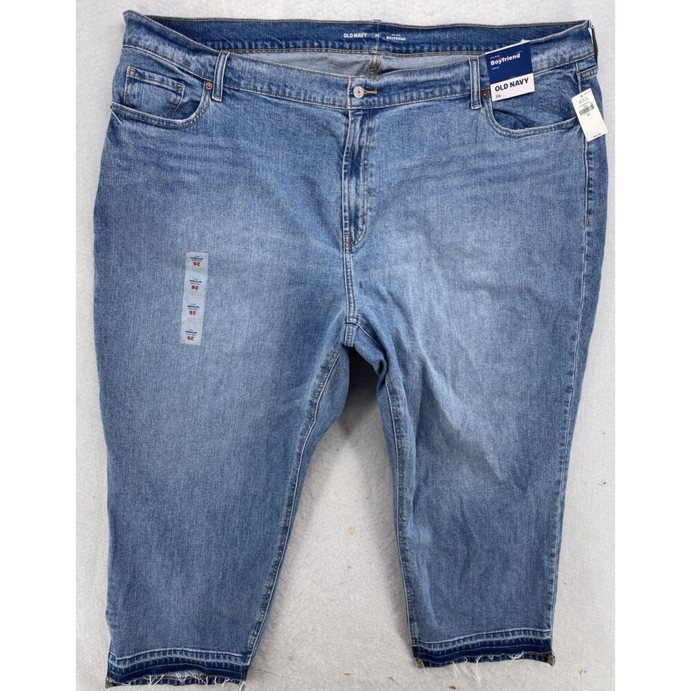 OLD NAVY Women's Boyfriend Cropped Jeans Size 26 Blue Denim Frayed Hem
